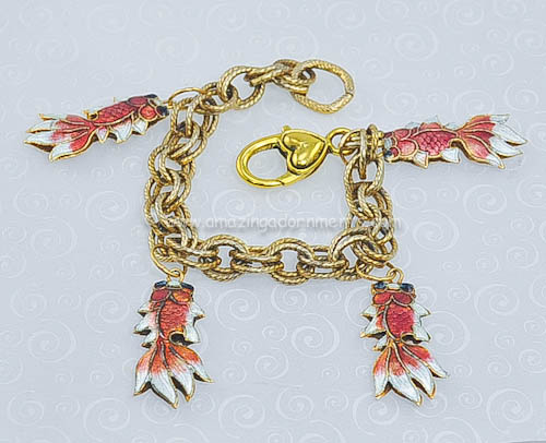 Pre-owned Enamel Fish Charm Bracelet