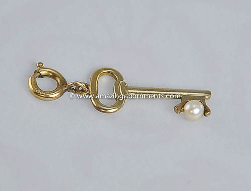 Vintage 12k Gold Filled Key Charm with Real Pearl