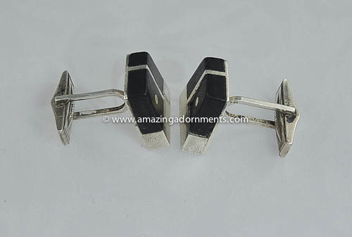 Vintage Rare Modernist Sterling and Ebony Cufflinks Signed Ed Wiener