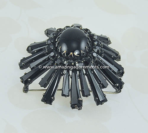 Vintage Signed Schreiner Black Glass Ruffle Pin