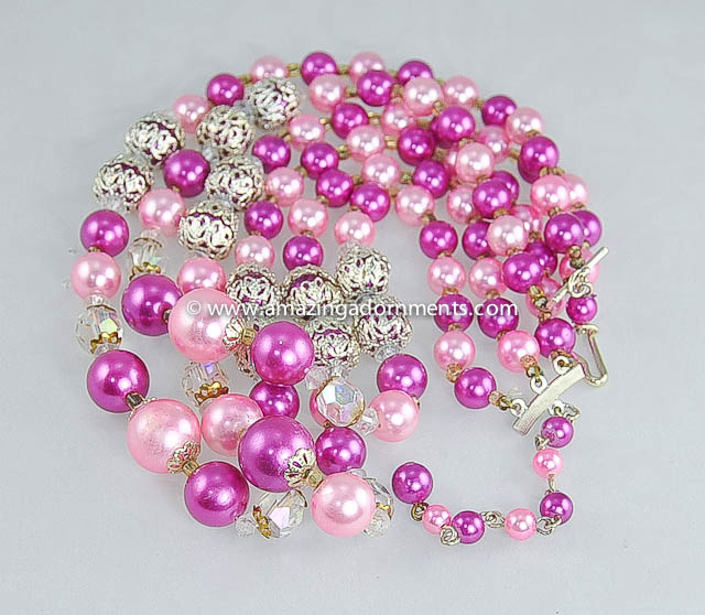 Vintage Pink Bead Necklace