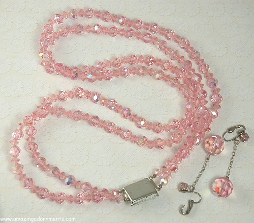 Pink Crystal Necklace and Earring Set