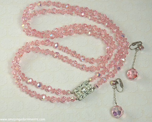 Pink AB Crystal Necklace and Earring Set 