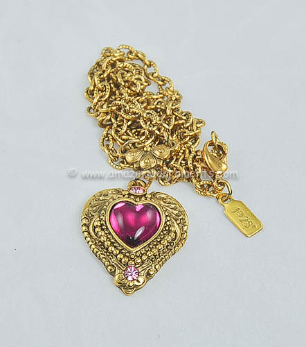 Vintage Signed 1928 Glass Heart Necklace