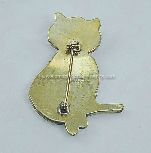 Alpaca Silver Abalone Cat Pin Signed Mexico