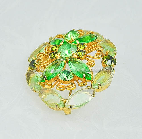 Vintage Delizza and ELster Green Rhinestone Brooch
