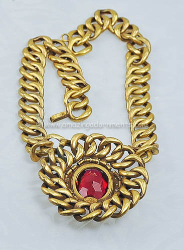 Vintage Signed Joseff Red Glass Necklace