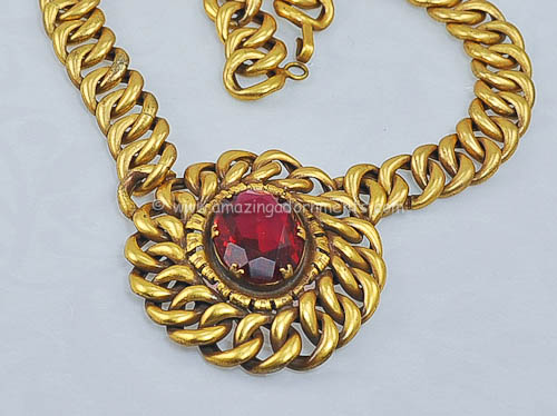 Vintage Signed Joseff Red Glass Necklace