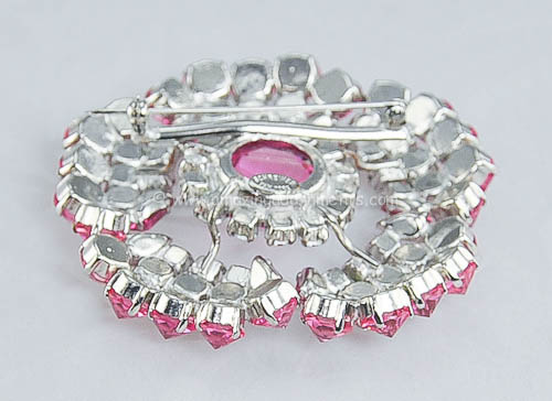 Vintage Signed Schreiner Pink Rhinestone Brooch