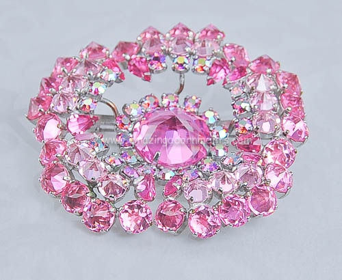 Vintage Schreiner Pink Rhinestone Brooch