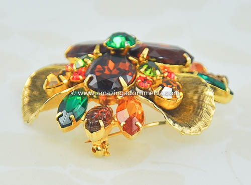 Vintage DeLizza and Elster Autumn Rhinestone Brooch