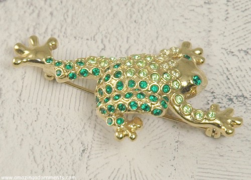 Monet Rhinestone Figural Frog Pin