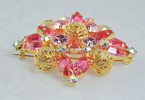 DeLizza and Elster Pink Starburst Filigree Ball Pin