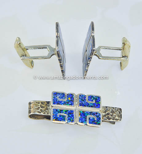 Vintage Signed Margot de Taxco Enamel on Sterling Cufflink Set