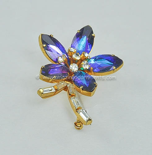 Vintage Signed Austria Rhinestone Flower Pin