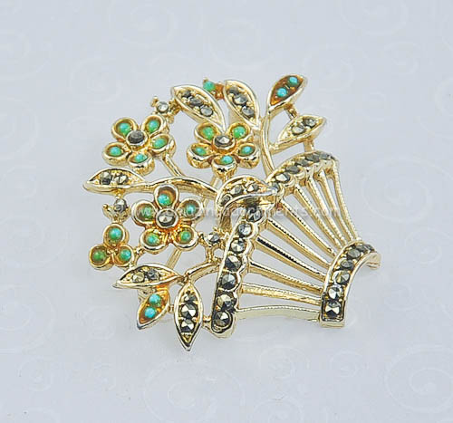 Lisner VIntage Rhinestone Flower Basket Pin