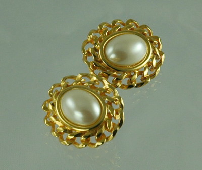 Fabulous MARVELLA Clip- on Earrings with Faux Pearl Domed Center
