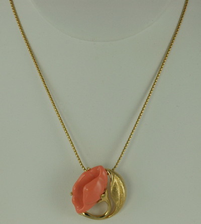Striking AVON Faux Coral Pendant Necklace and Brooch with Original Box