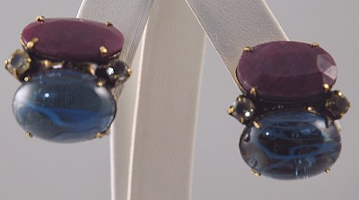 Wonderful IRADJ MOINI One of a Kind Ruby and Art Glass Clip Earrings
