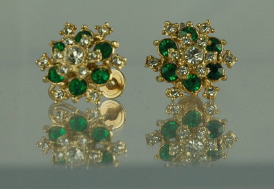 Vintage Screw Back Earrings with Green and Clear Chatons