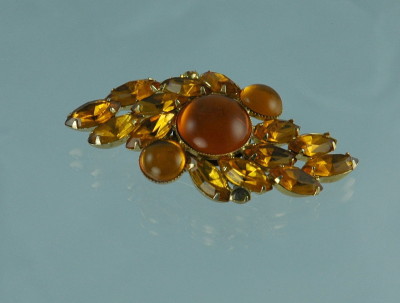 Grand and Spectacular Topaz Colored Rhinestone Brooch