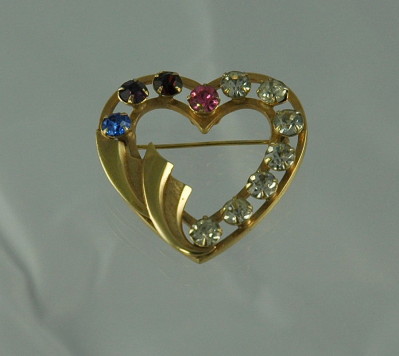 CATAMORE Gold Filled Heart Brooch with Rhinestones