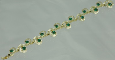 Stunning Green Rhinestone and Gold Tone Bracelet