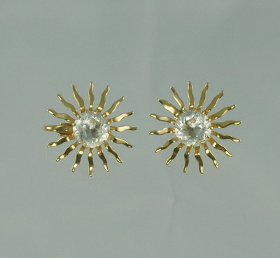 Showy Early Signed S.A.C. (Sarah Coventry) Sun Burst Clip Earrings with Rhinestones