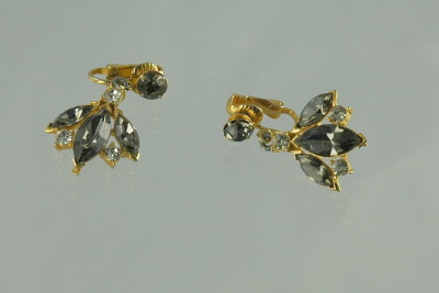Gorgeous Vintage Smokey and Clear Rhinestone Drop Dangle Clips