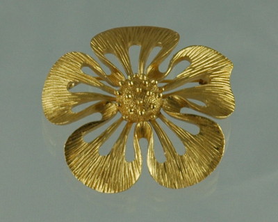 Incredible Crown Trifari Brushed Gold Tone Flower Brooch