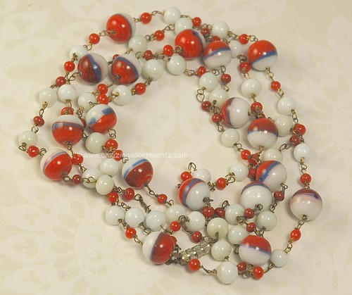 Red, White and Blue Glass Bead Necklace
