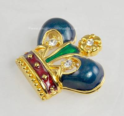 Vintage Enamel and Rhinestone Crown Pin