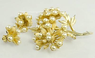 Vintage Signed HAR Faux Pearl Brooch and Earring Set