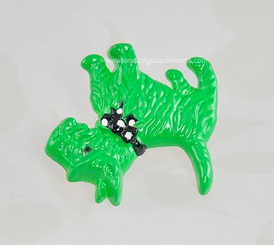 Vintage Green Celluloid Scottie Dog Pin