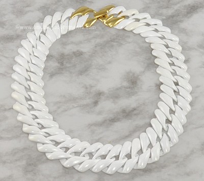 Napier White Enamel Bib Necklace