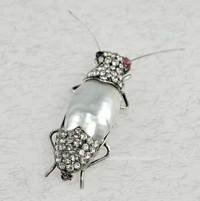 Iradj Moini Mabe Pearl and Rhinestone Insect Brooch