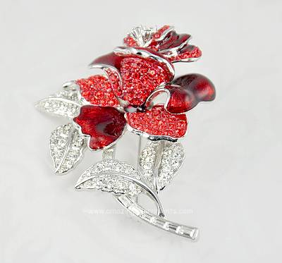 Contemporary Signed Nolan Miller Pave Rhinestone and Enamel Brooch