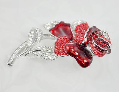 Contemporary Signed Nolan Miller Pave Rhinestone and Enamel Brooch