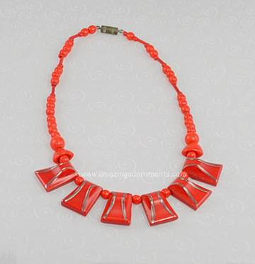 Vintage Art Deco Red Galalith Necklace