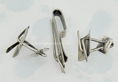 Modernist Art Smith Sterling Silver Cufflink and Tie Bar Set