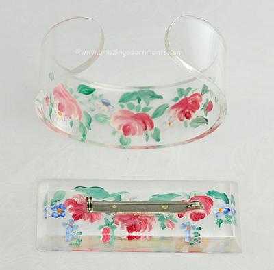 Clear Lucite with Roses Demi- parure