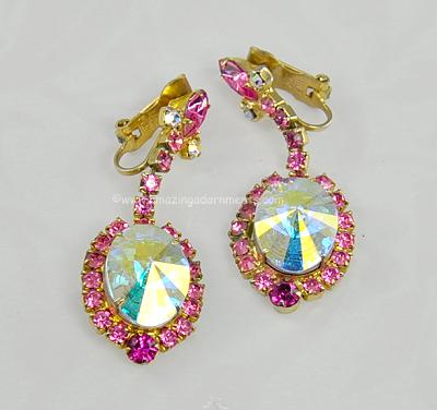 DeLizza and Elster Pink and Rivoli Rhinestone Earrings