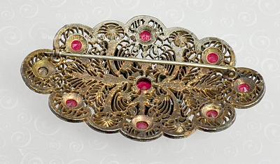 Old Brass and Glass Brooch