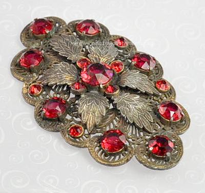 Early Red Glass and Filigree Brooch