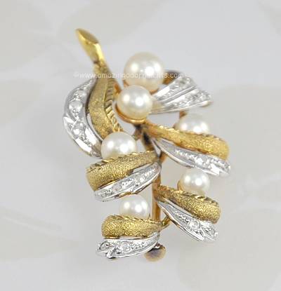Vintage Alice Caviness Sterling and Faux Pearl Foliate Brooch