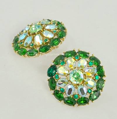 Vintage Signed Crown Trifari Green Rhinestone Earrings