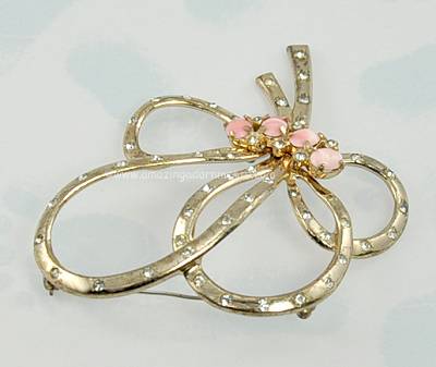 Nettie Rosenstein Sterling and Rhinestone Bow Figural Pin