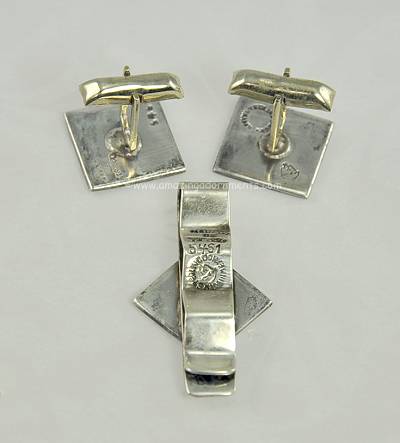 Margot de Taxco Sterling and Enamel Cufflink and Tie Clip Set