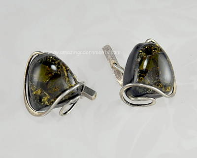 Vintage  Signed ELSA FREUND Modernist Fused Glass and Fired Clay Cufflinks 