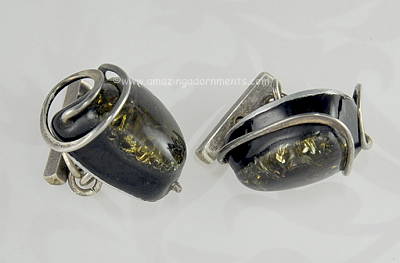 Vintage Signed ELSA FREUND Modernist Fused Glass and Fired Clay Cufflinks 